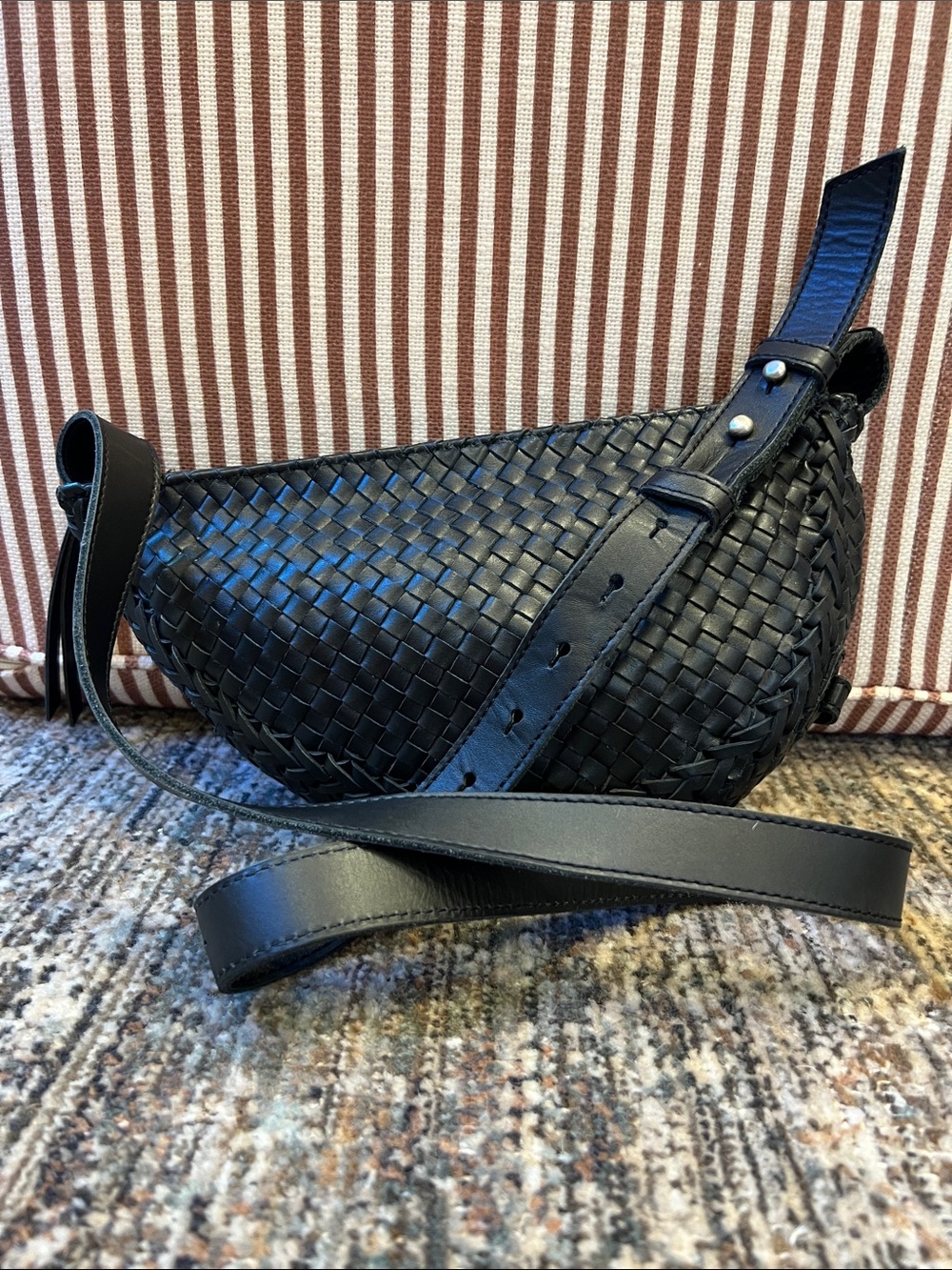 The Sak Tess Sling Woven Leather Crossbody Bag Black